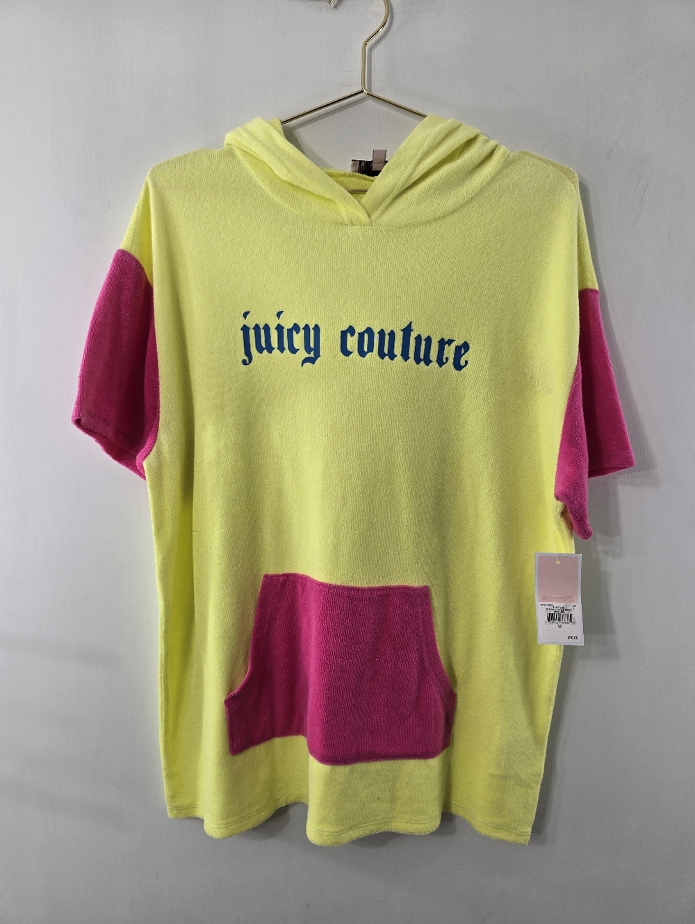 Juicy Couture JC Sunny Lime Short Sleeve Tunic Hoodie Woth Gothic Logo NWT Sz M